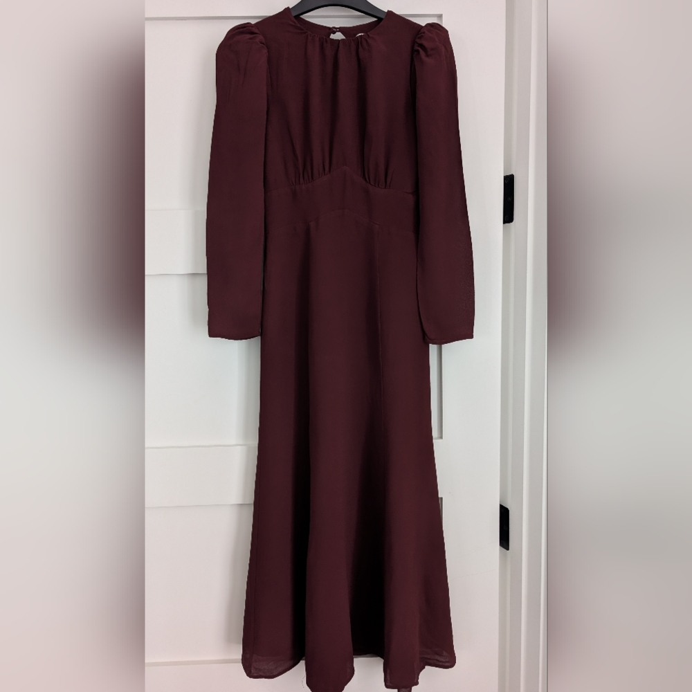 Reformation Burgundy Long-Sleeve Midi Dress